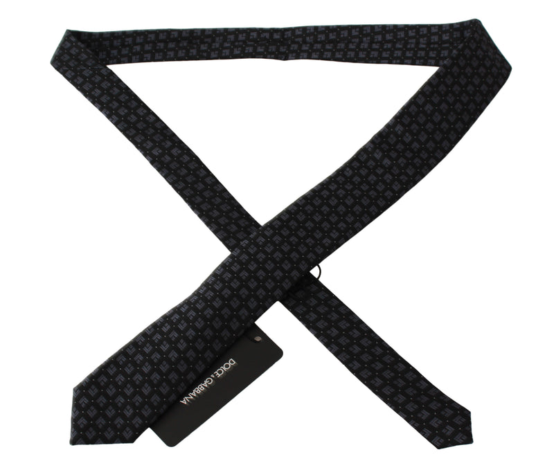 Black 100% Silk Printed Wide Necktie Men Tie