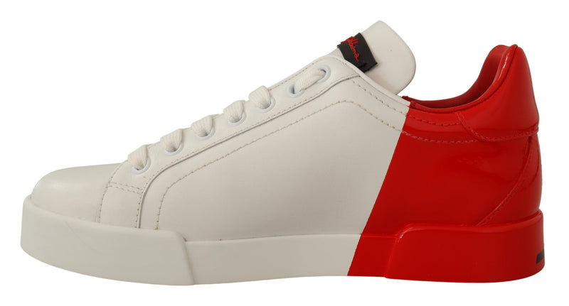 White Red Lace Up Womens Low Top Sneakers Shoes