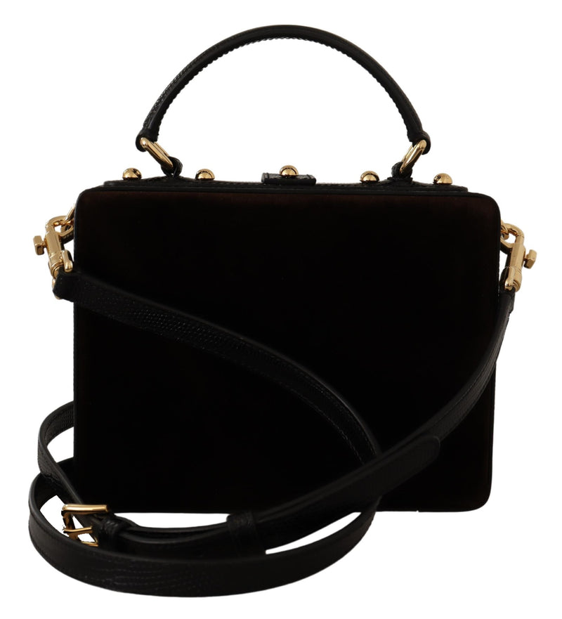 Brown Velvet Black Iguana Leather Buttons BOX Bag