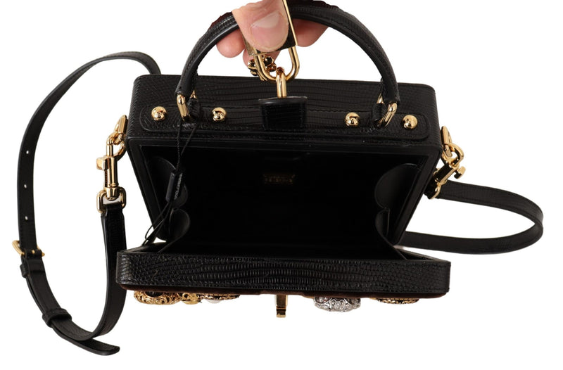 Brown Velvet Black Iguana Leather Buttons BOX Bag