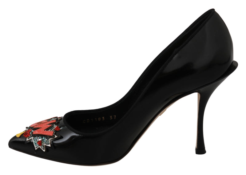 Black Leather WOW Heels Pumps Shoes