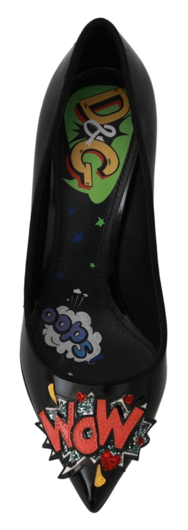 Black Leather WOW Heels Pumps Shoes