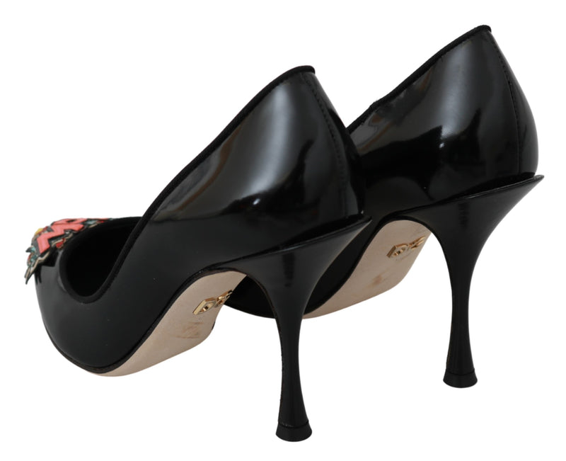 Black Leather WOW Heels Pumps Shoes