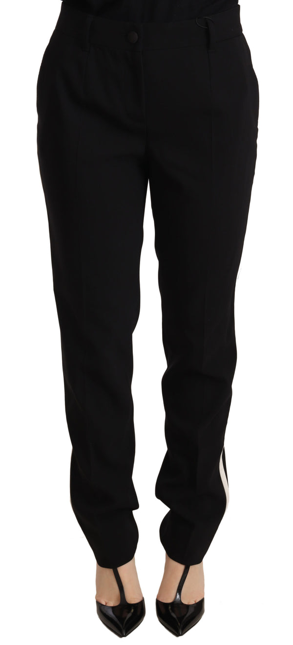 Black White Stripe Trouser Wool Silk Pants