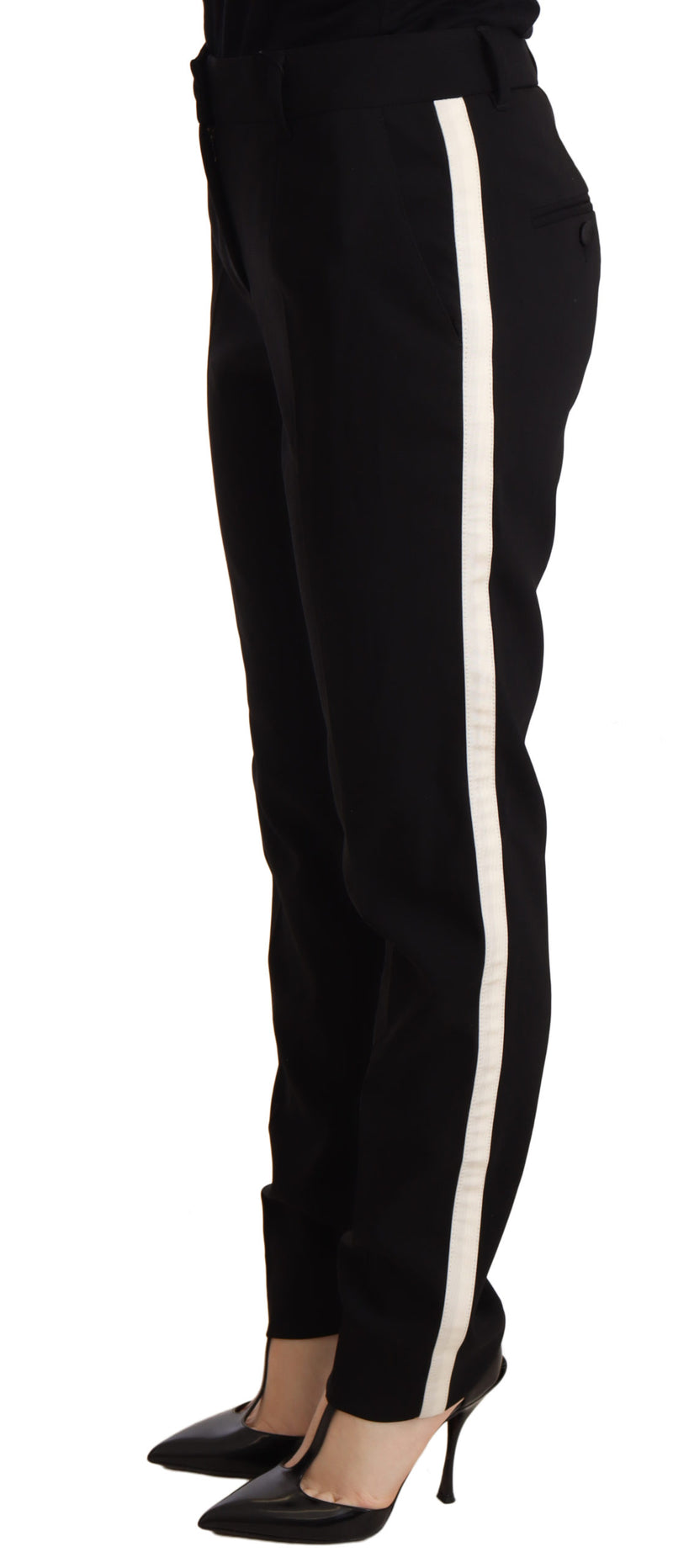 Black White Stripe Trouser Wool Silk Pants