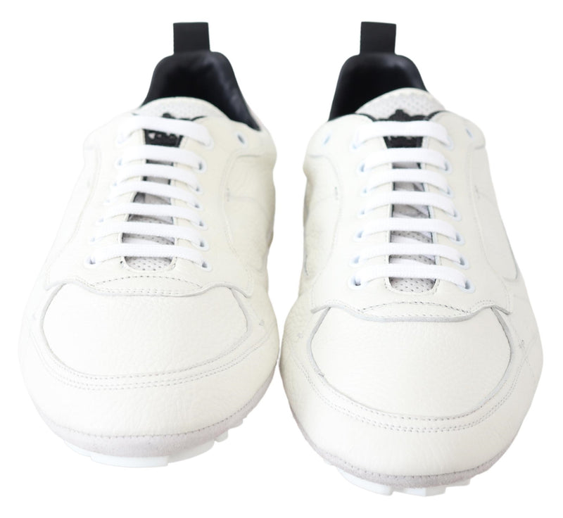 White Leather Mens Drivers Sneakers  Shoes