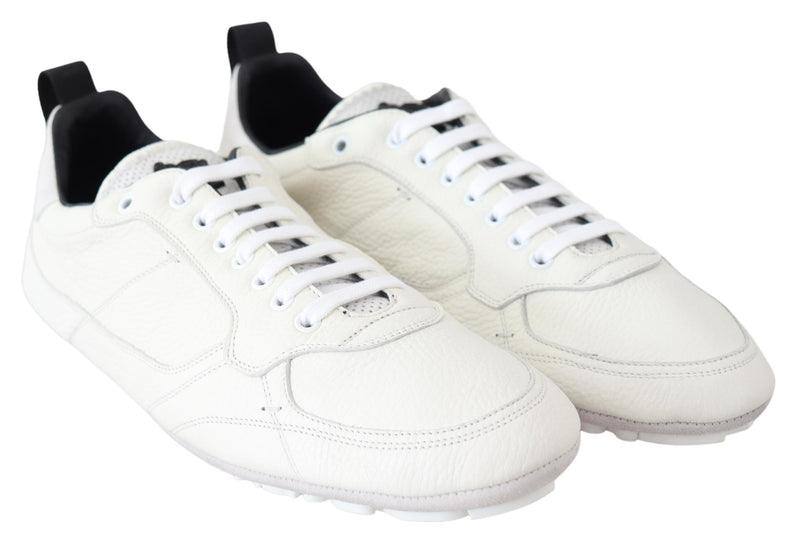 White Leather Mens Drivers Sneakers  Shoes