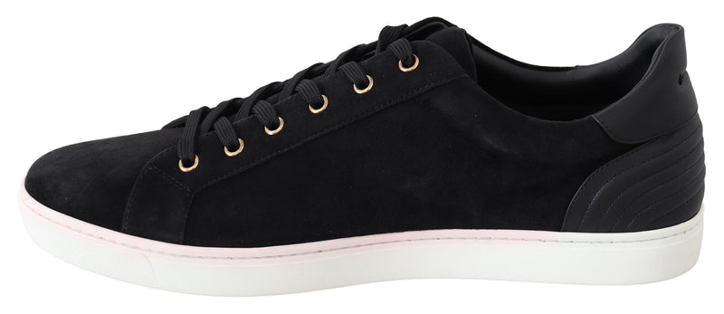 Black Suede Leather Mens Low Tops Sneakers