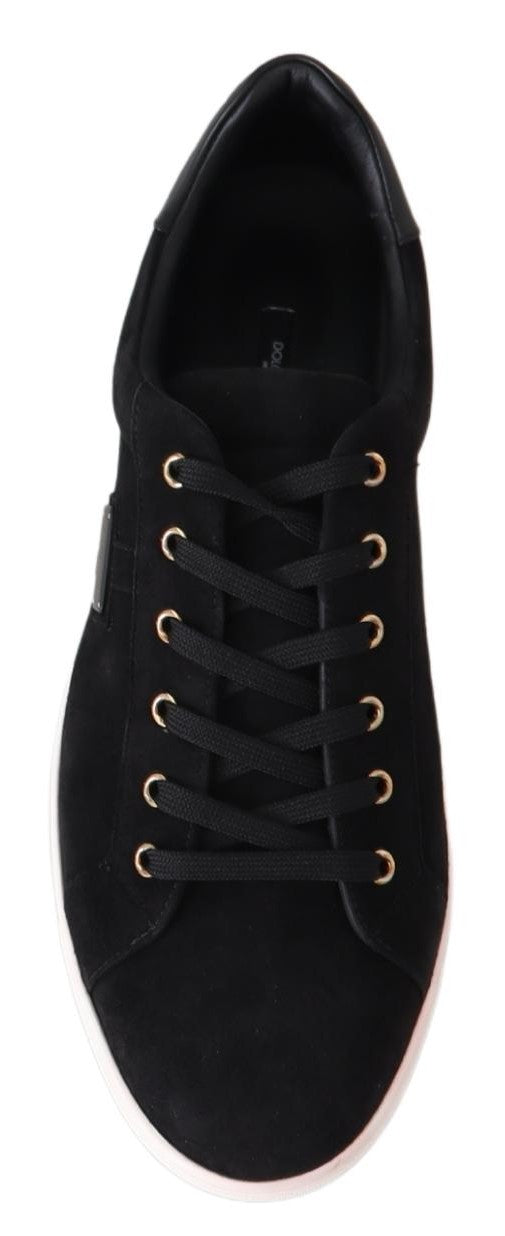 Black Suede Leather Mens Low Tops Sneakers