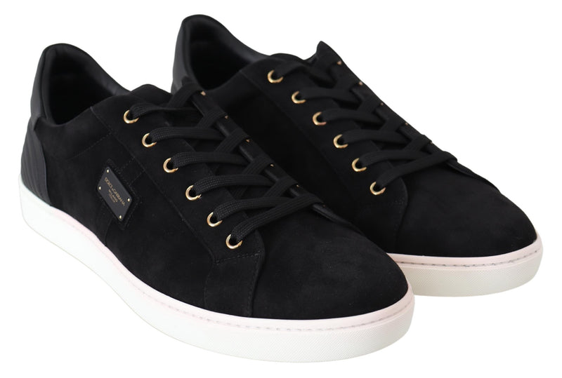 Black Suede Leather Mens Low Tops Sneakers