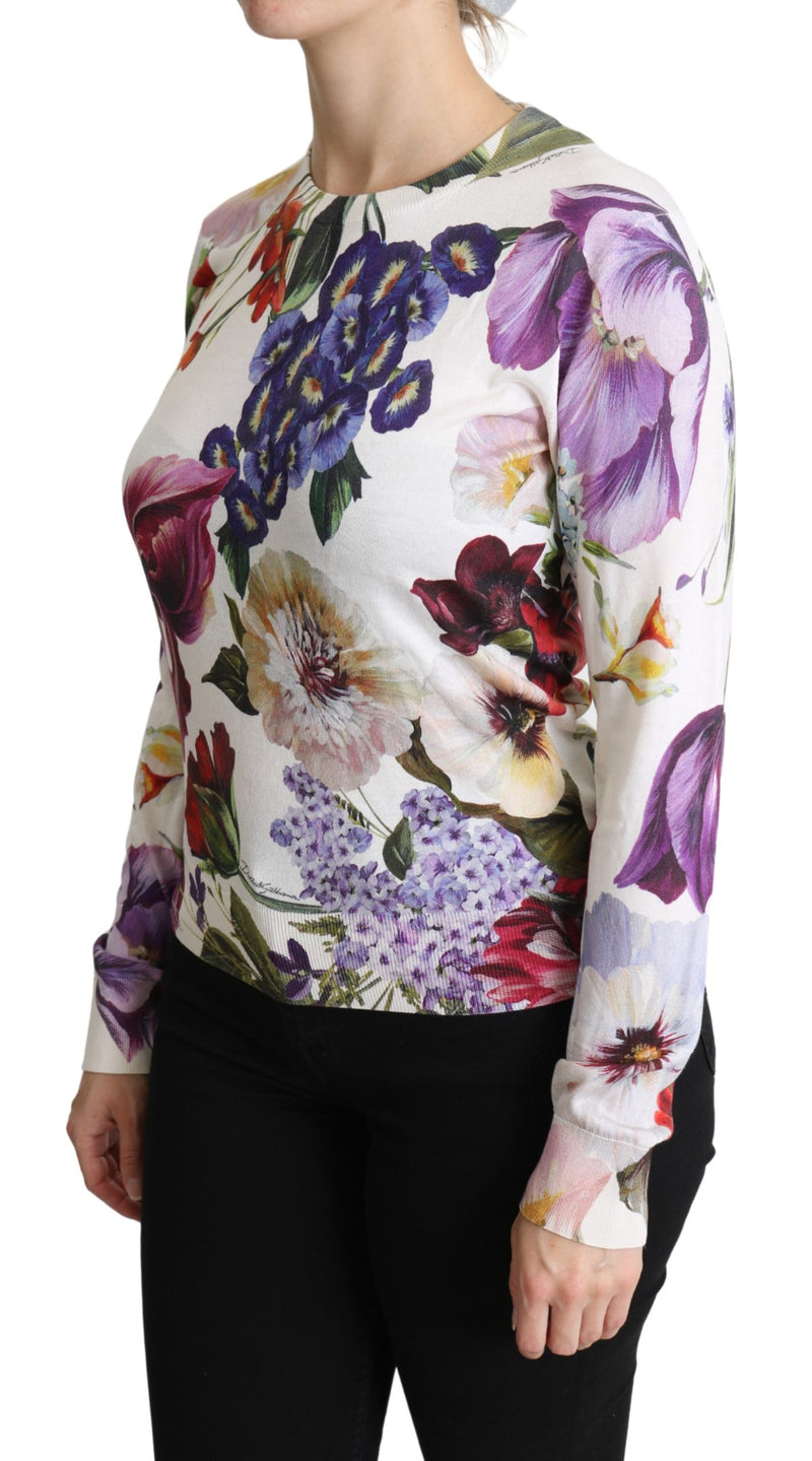 Floral Silk Crew Neck Pullover Sweater
