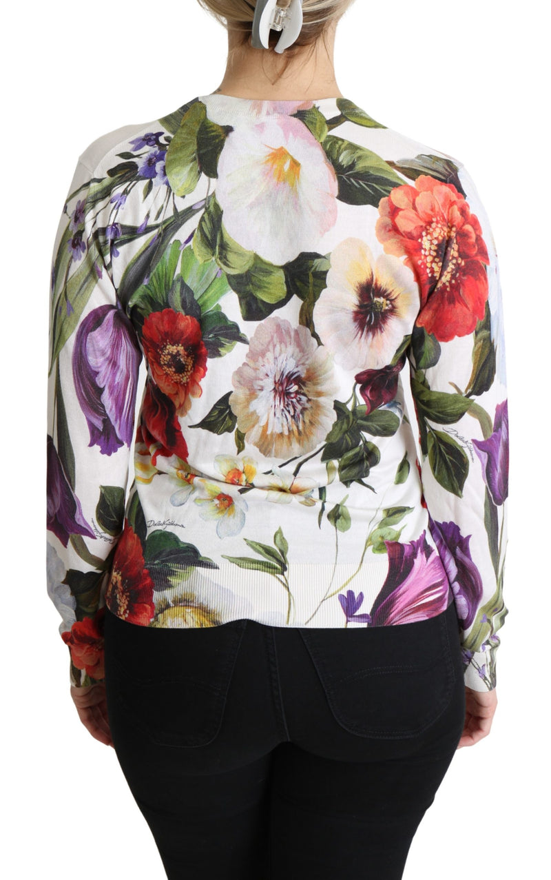 Floral Silk Crew Neck Pullover Sweater