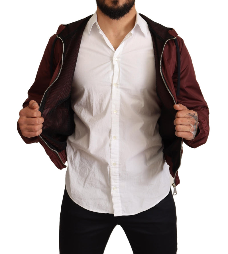 Maroon Windbreaker Hooded Full Zip Sweater