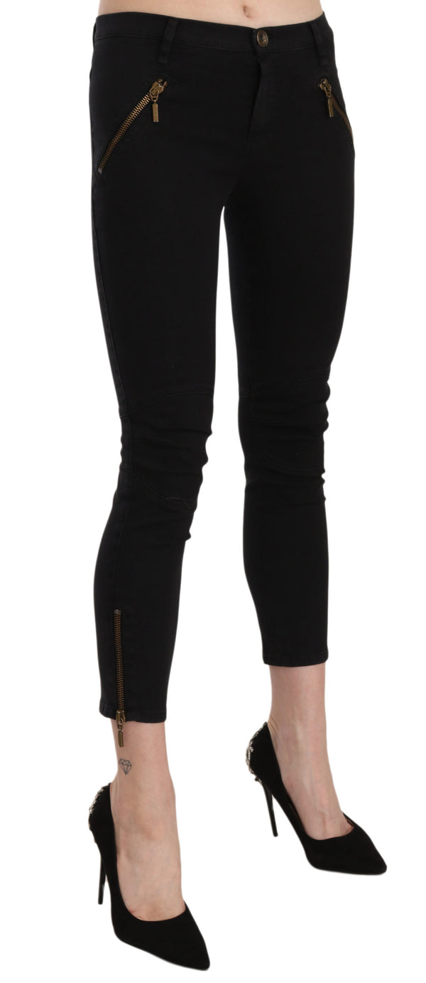 Black Low Waist Skinny Cropped Trousers Pants