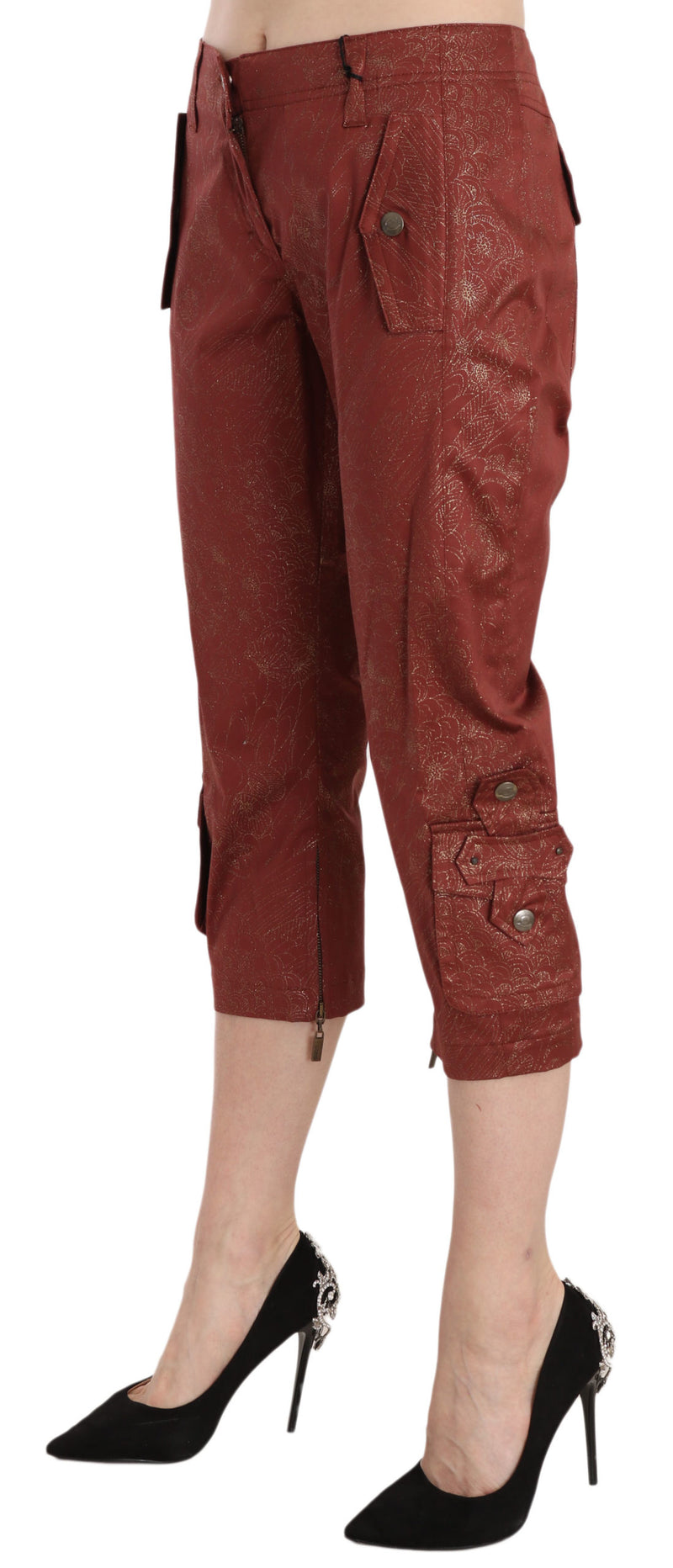 Bordeaux Gold Cotton Capri Trousers Pants