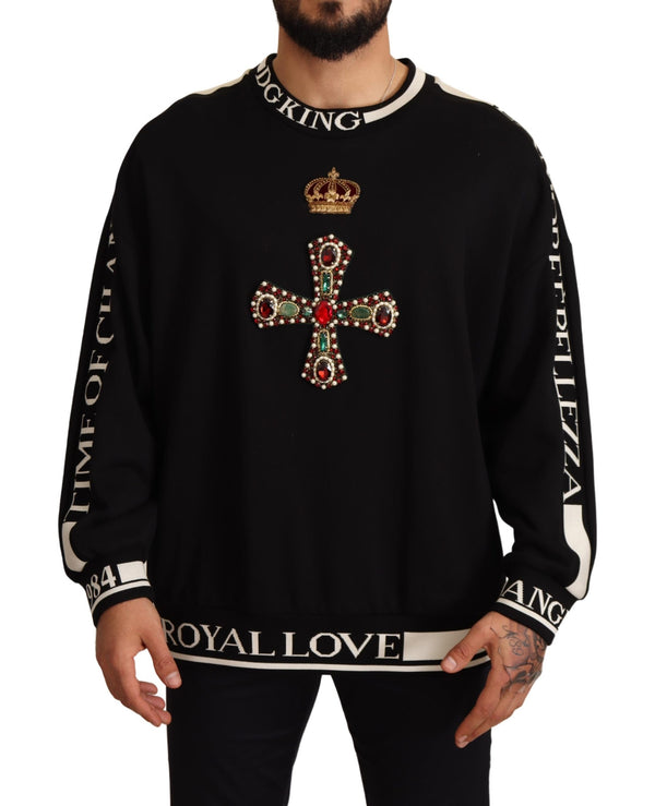 Black Cross Crown Crystals Sweatshirt Sweater