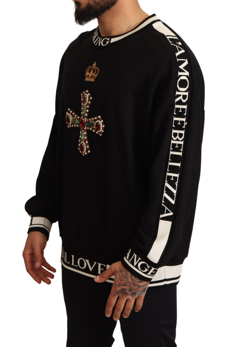 Black Cross Crown Crystals Sweatshirt Sweater