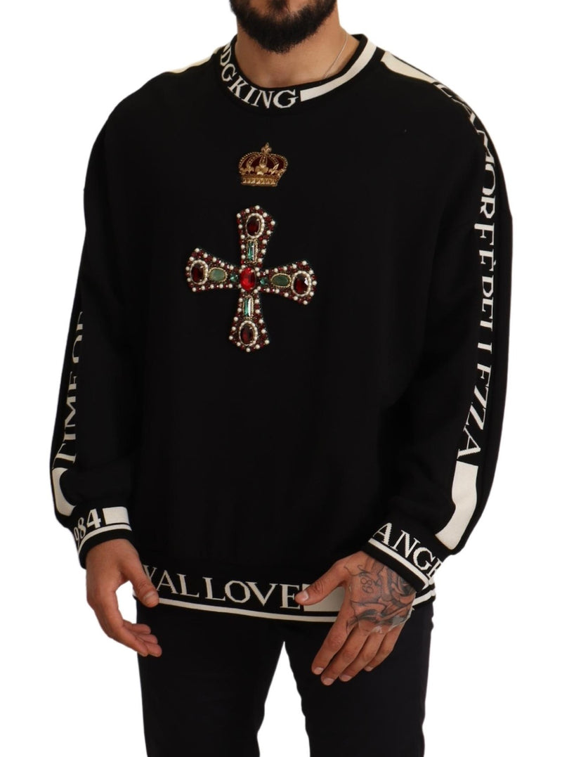 Black Cross Crown Crystals Sweatshirt Sweater