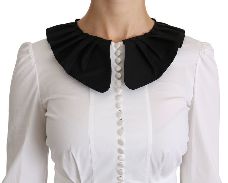 White Collared Long Sleeve Blouse Cotton Top