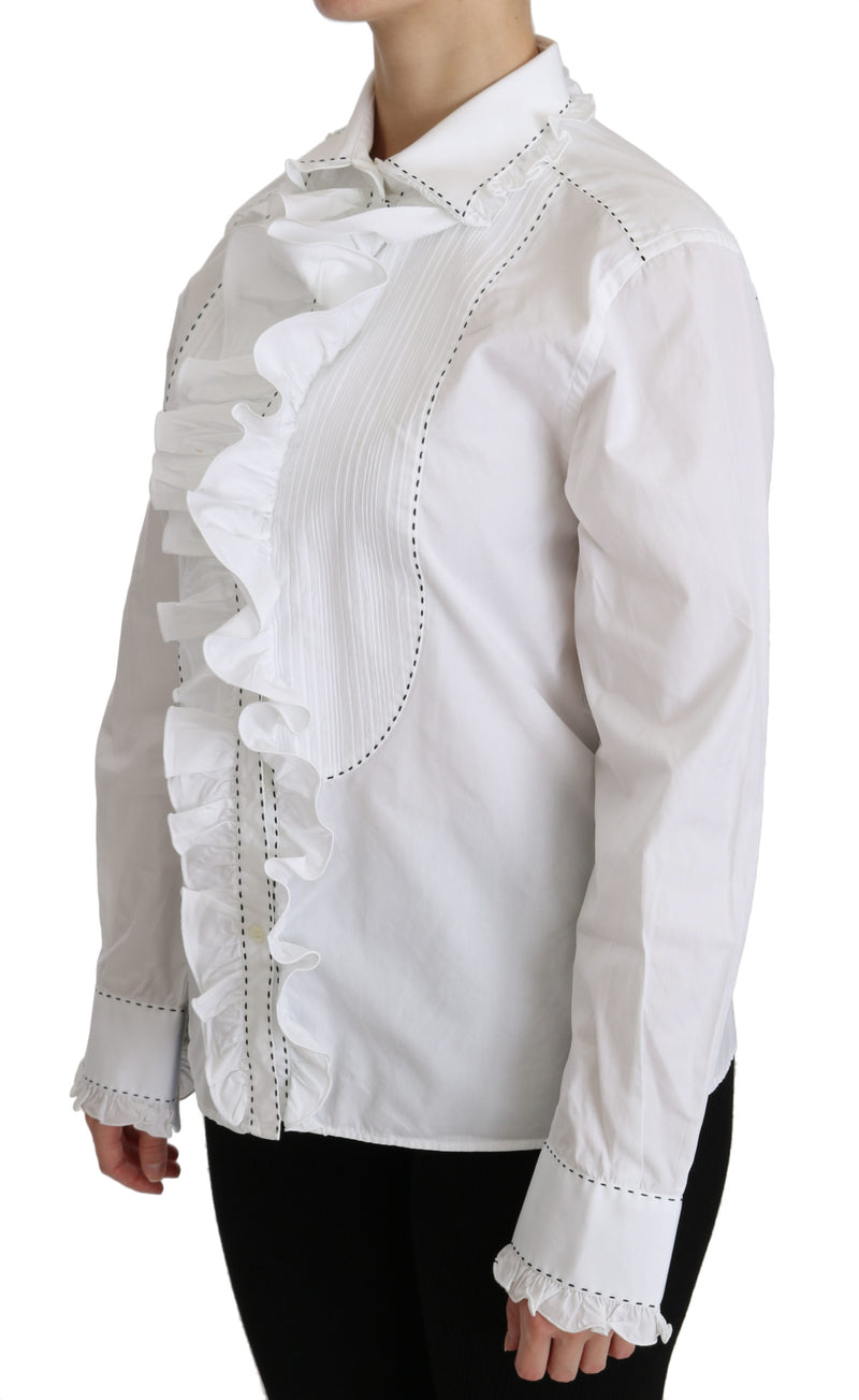 White Ruffle Collared Blouse Cotton  Top