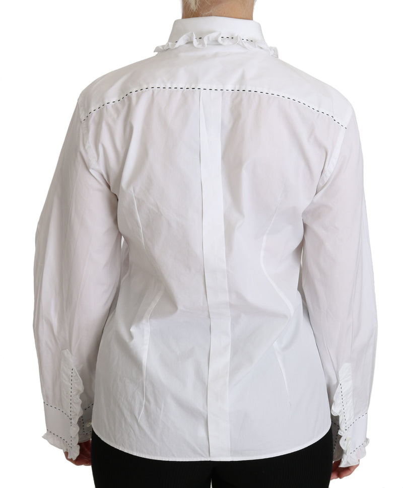White Ruffle Collared Blouse Cotton  Top