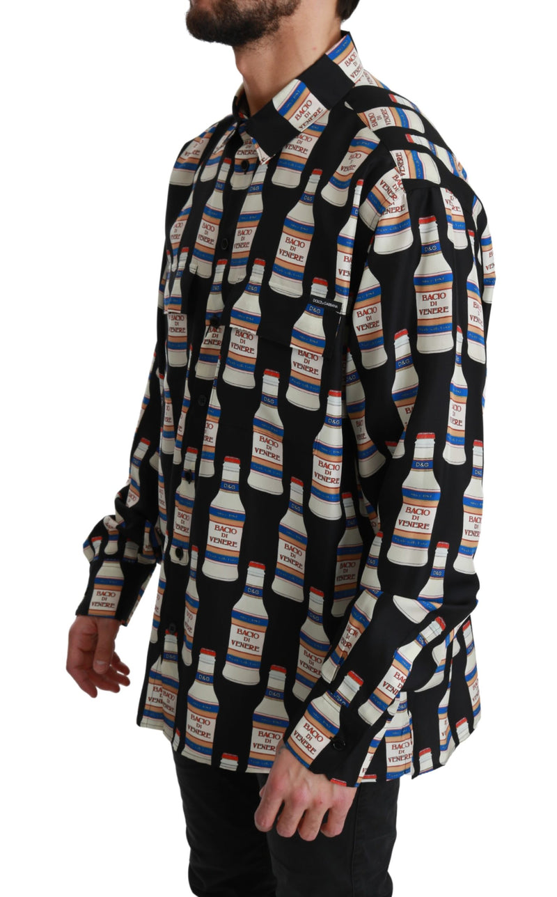 Black Silk KISS OF VENUS Print Casual sHIRT