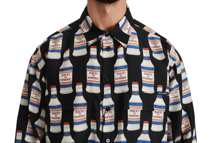 Black Silk KISS OF VENUS Print Casual sHIRT