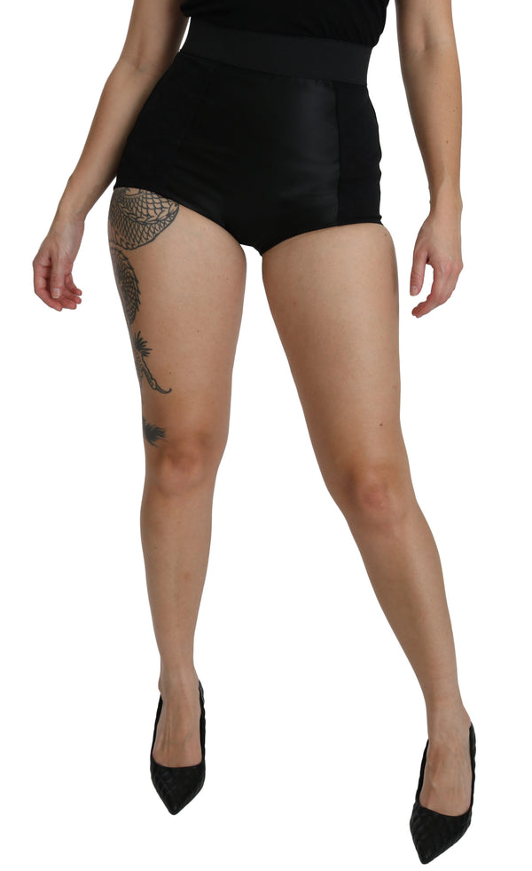 Black Nylon High Waist Mini Hot Shorts