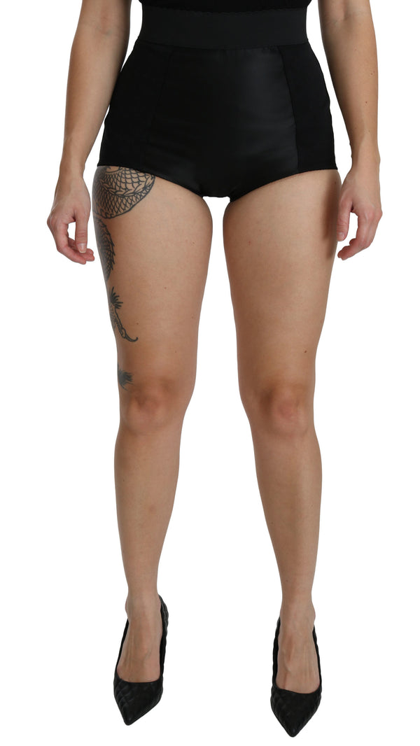 Black Nylon High Waist Mini Hot Shorts