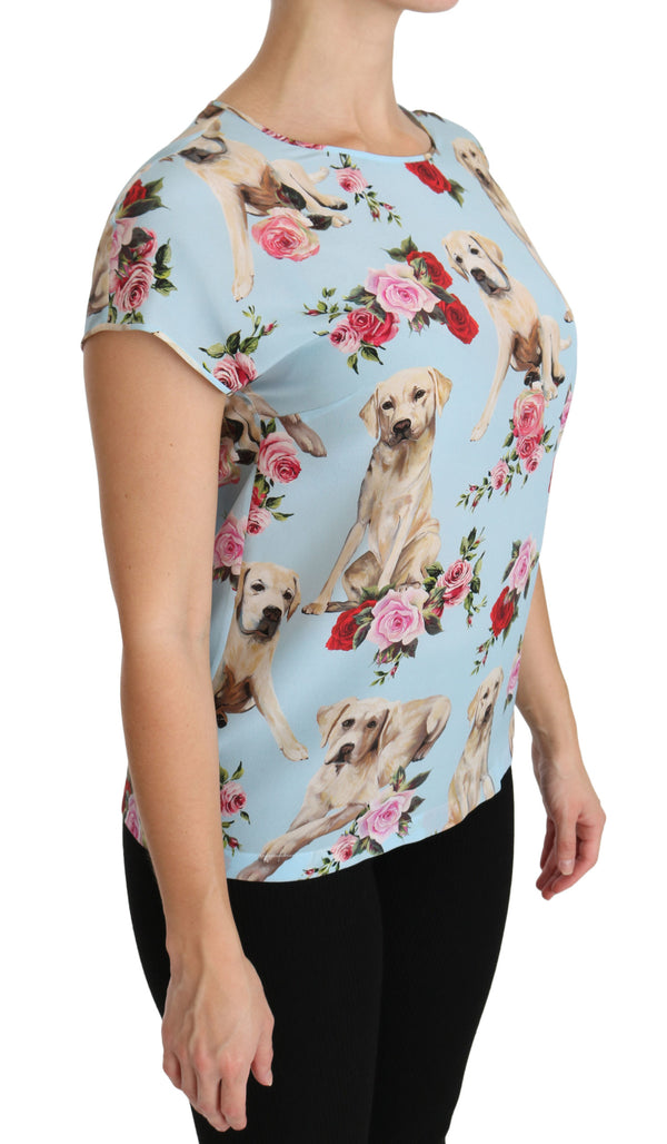 Blue Floral Labrador T-shirt Blouse Top