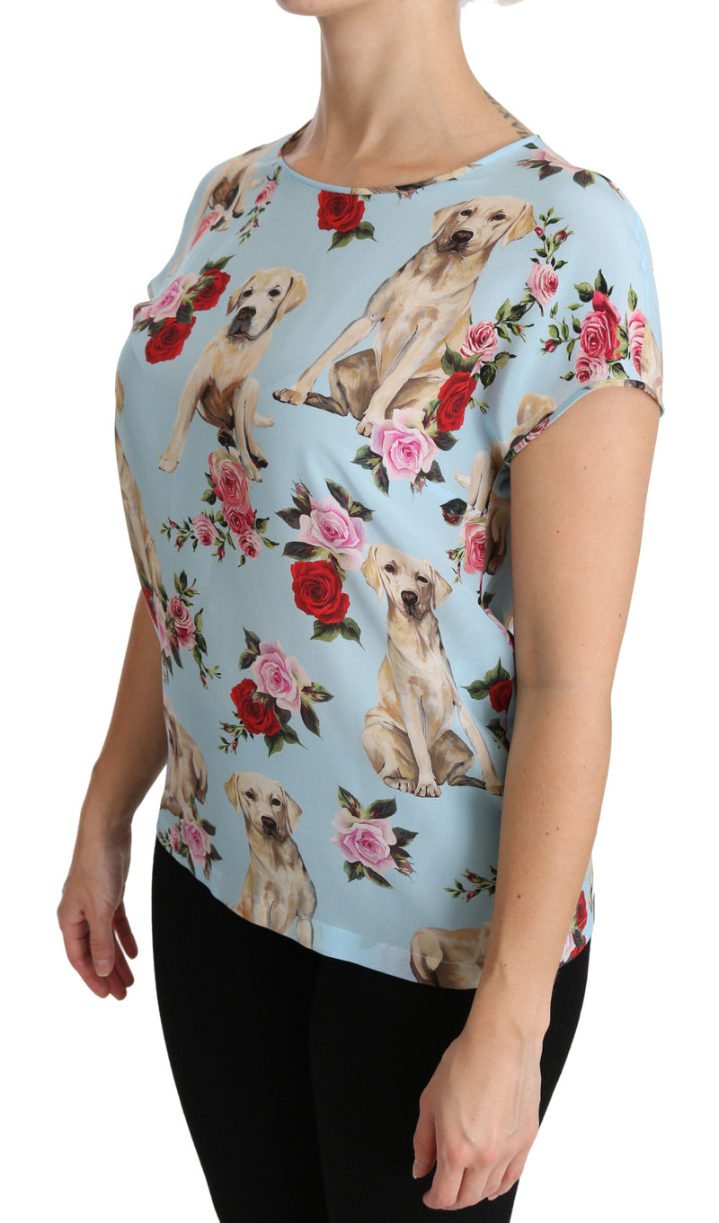 Blue Floral Labrador T-shirt Blouse Top