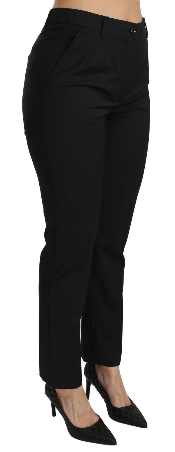 Black Mid Waist Skinny Formal Wool Stretch Pants