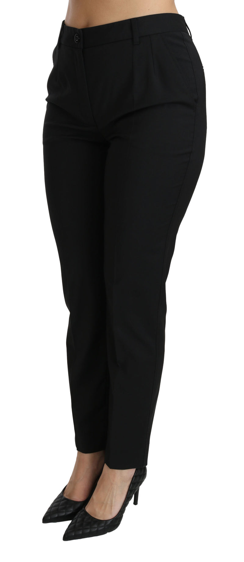 Black Mid Waist Skinny Formal Wool Stretch Pants