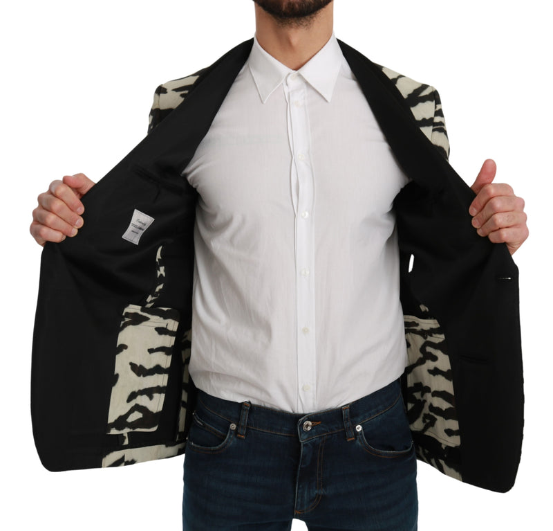 Black White Zebra Slim Fit Formal Blazer