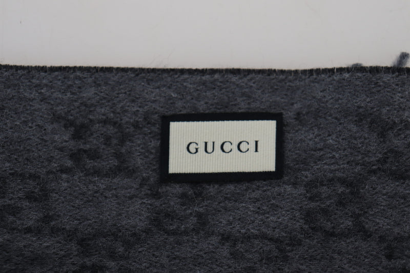 Dark Grey Cashmere & Wool Paneled GG Logo Scarf