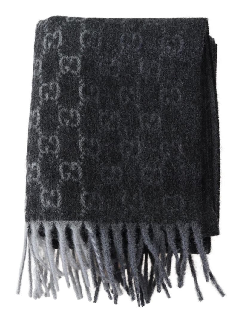 Dark Grey Cashmere & Wool Paneled GG Logo Scarf