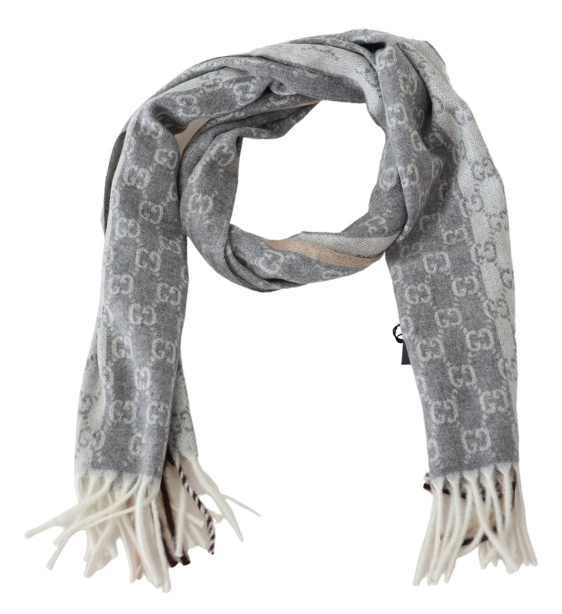 Lead Grey Cashmere & Wool Paneled GG Logo Scarf