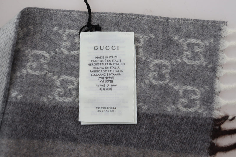 Lead Grey Cashmere & Wool Paneled GG Logo Scarf