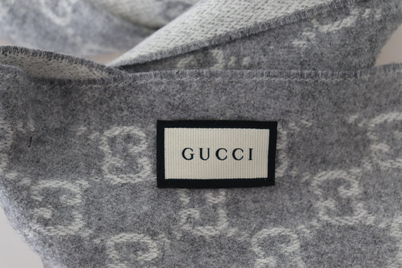 Lead Grey Cashmere & Wool Paneled GG Logo Scarf