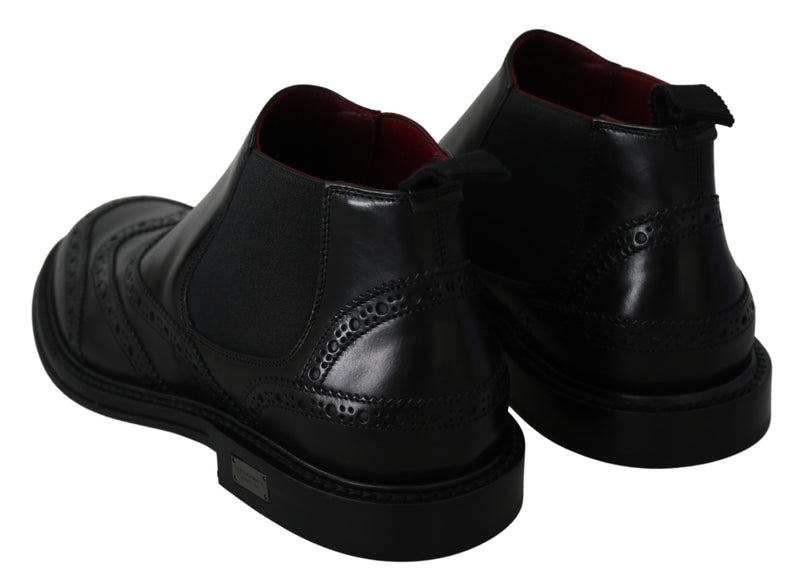 Black Leather Boots Stretch Mens Shoes