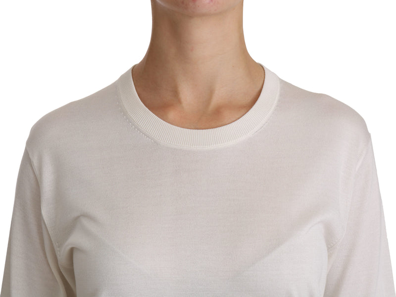 Silk White Crew Neck Short Sleeve Top Blouse