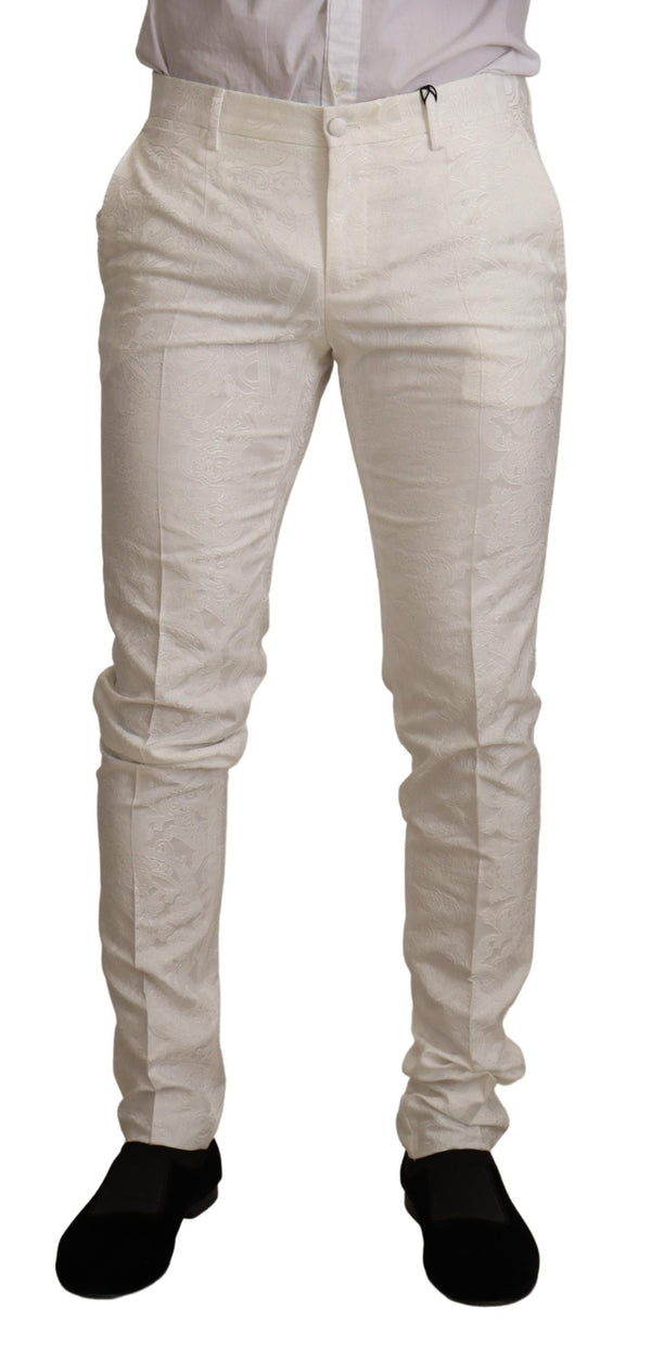 White Brocade Jaquard Dress Trouser Pants