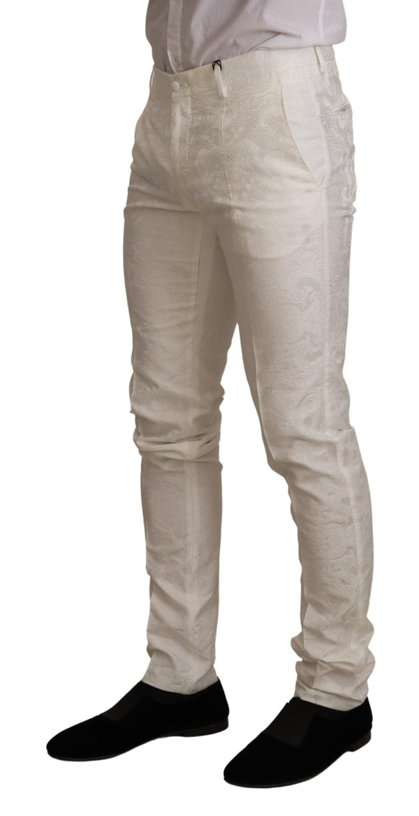 White Brocade Jaquard Dress Trouser Pants