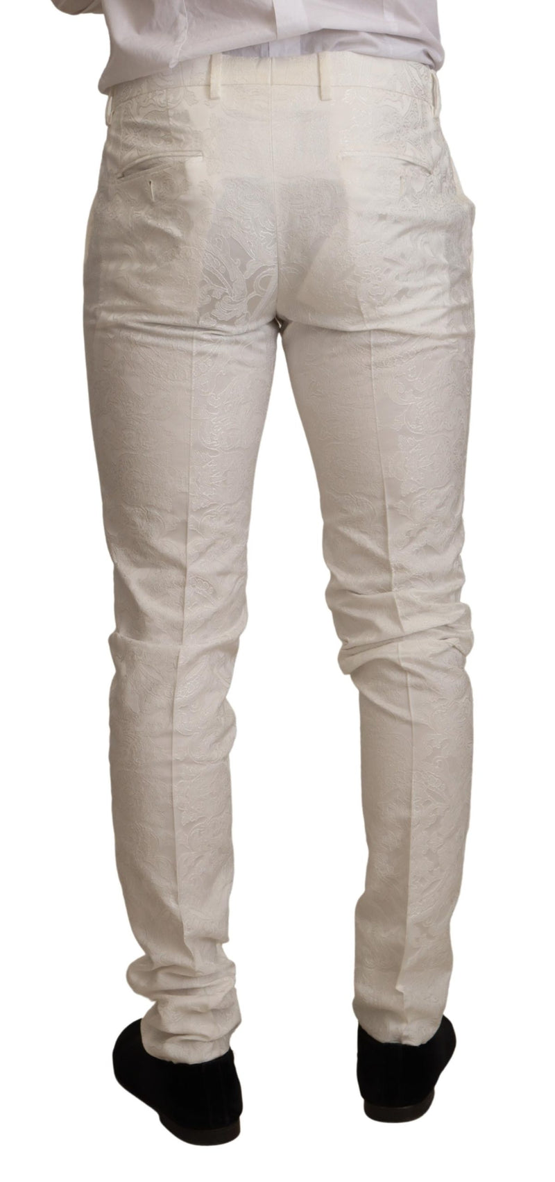 White Brocade Jaquard Dress Trouser Pants