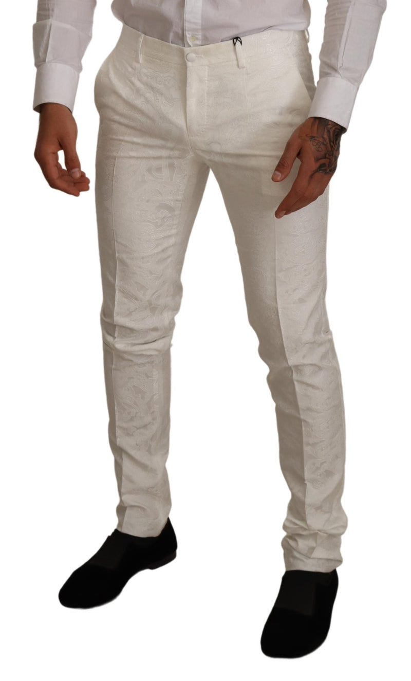 White Brocade Jaquard Dress Trouser Pants