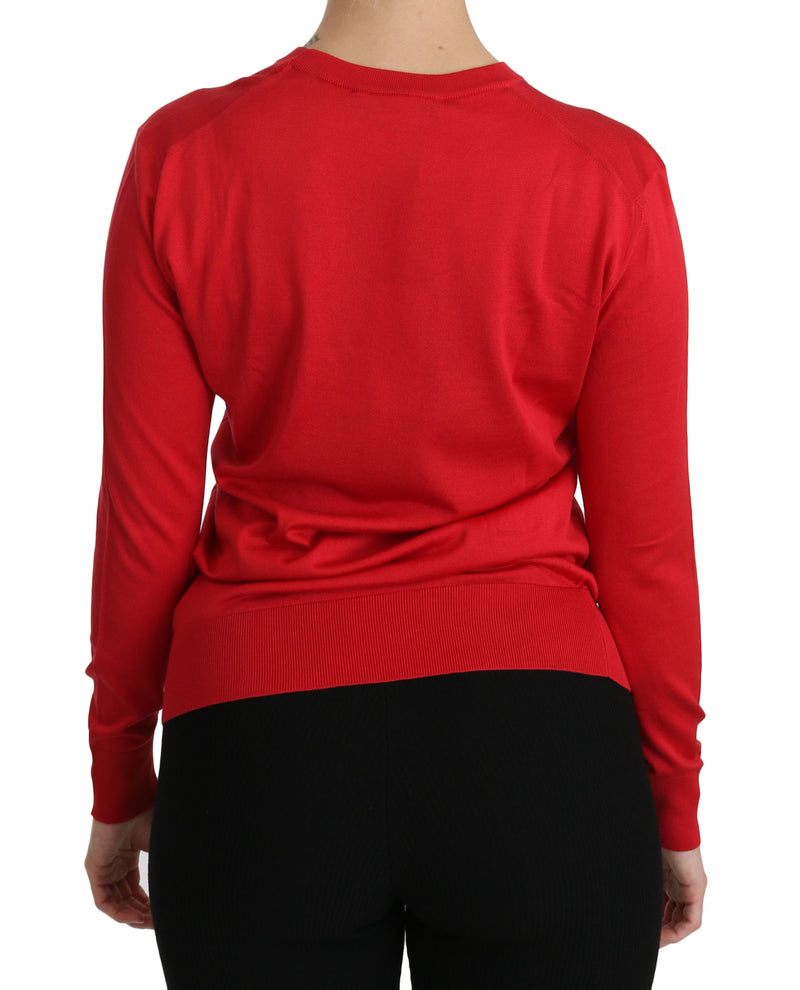 Red Crewneck Pullover Top Silk Sweater