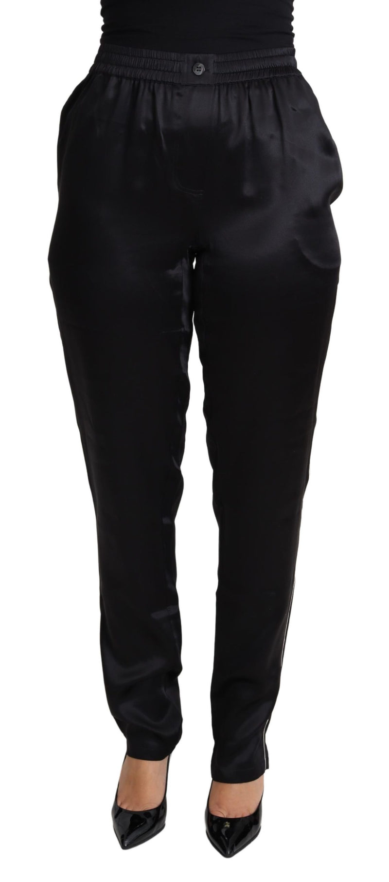 Black Skinny Tapered Trouser Silk Satin Pants