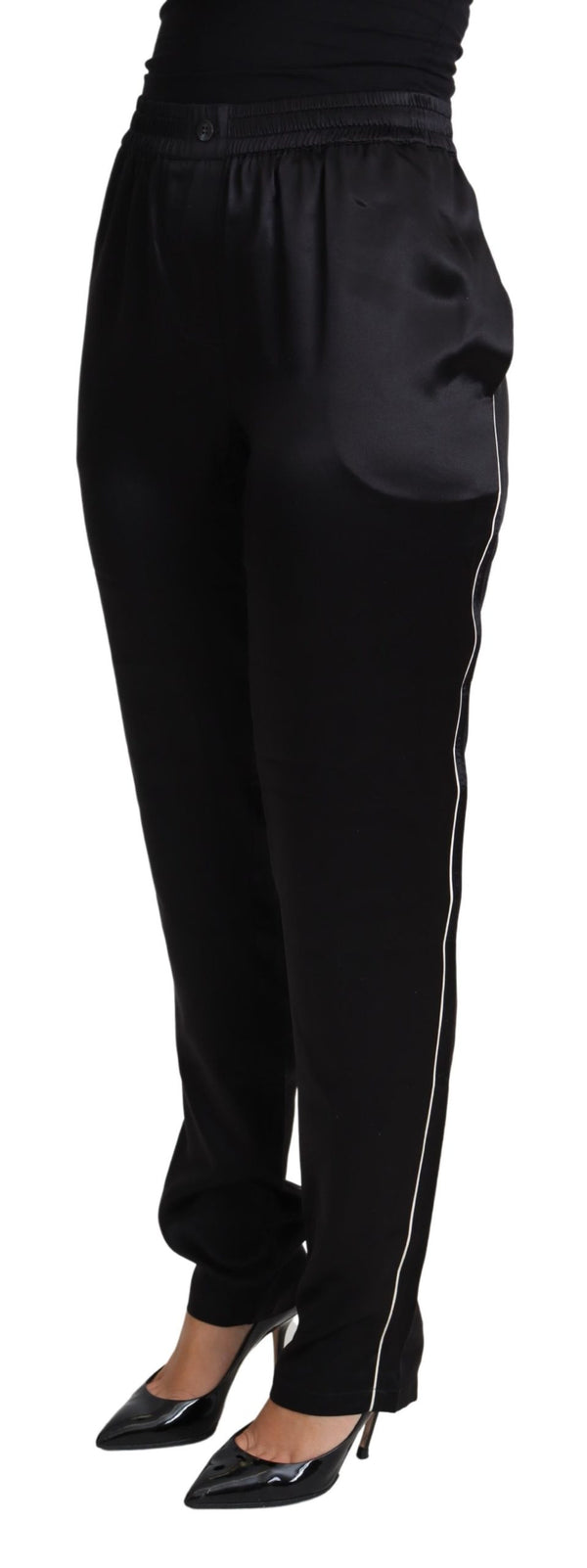 Black Skinny Tapered Trouser Silk Satin Pants
