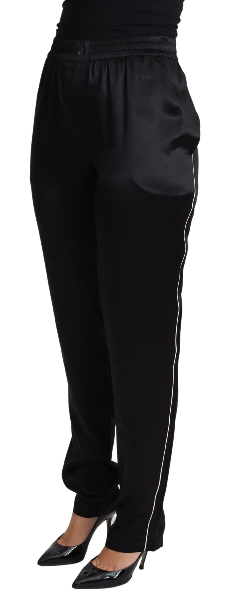 Black Skinny Tapered Trouser Silk Satin Pants