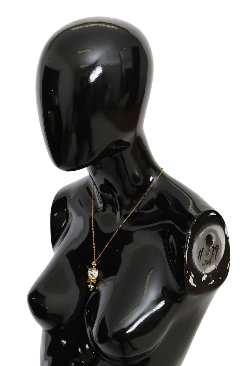 Gold Brass Chain Cat Heart Charm Necklace